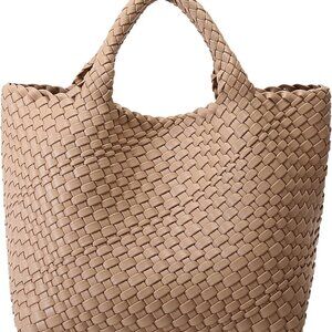 Woven Bag for Women, Vegan Leather Tote Bag Large Summer Beach Travel Handbag an